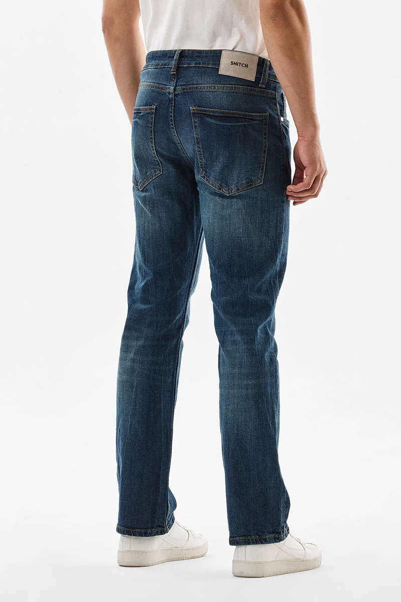 SNITCH Blue Straight Fit Stretch Washed Jeans for Men | Best Price UAE